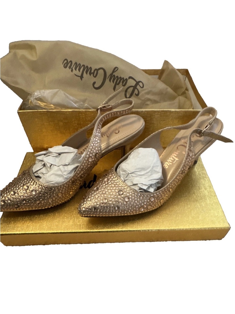 Lady Couture Gold Crystal Slingback Heels - Picture 2 of 2